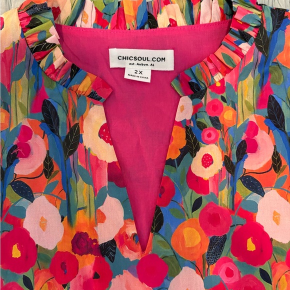 CHICSOUL
Floral Tiered Dress - Pink and Red, 2X - Picture 6 of 10